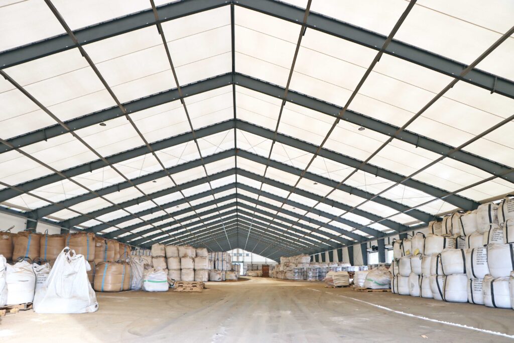 Engineered clear-span temporary manufacturing facility used for production expansion and packaging space