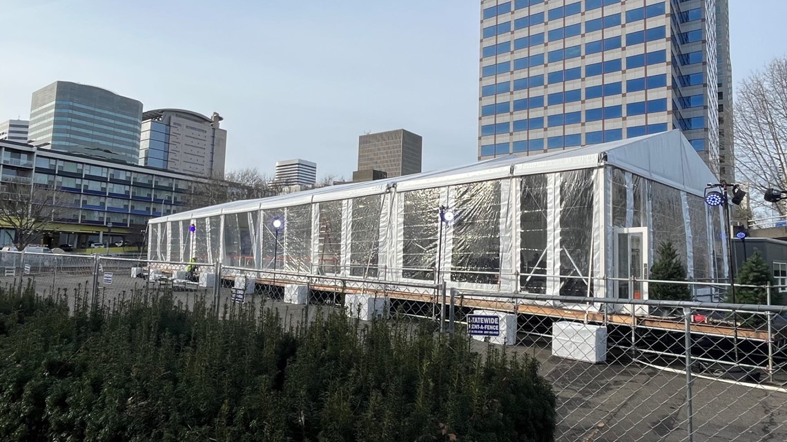 Temporary structure support for an outdoor ice rink and seasonal attraction