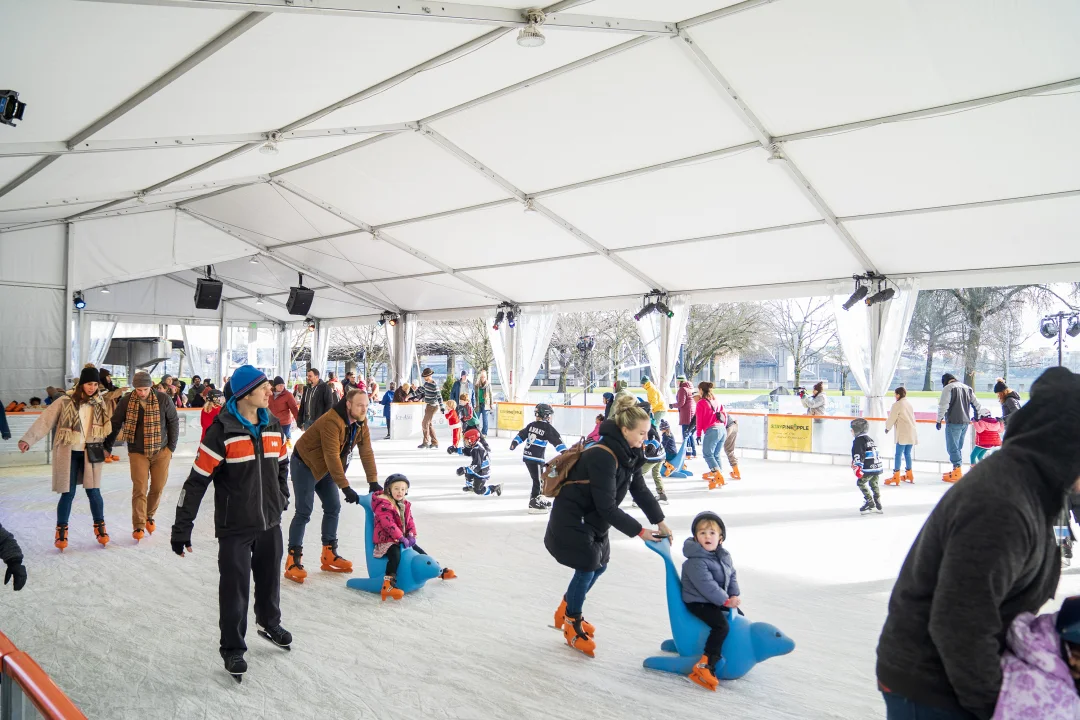Seasonal ice rink and temporary attraction structure support